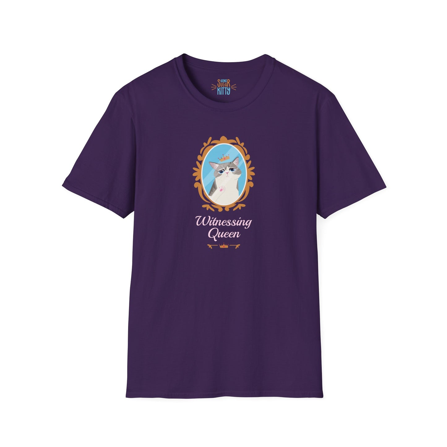 Witnessing Queen illustration on purple unisex t-shirt - Adonis Sugar Kitty