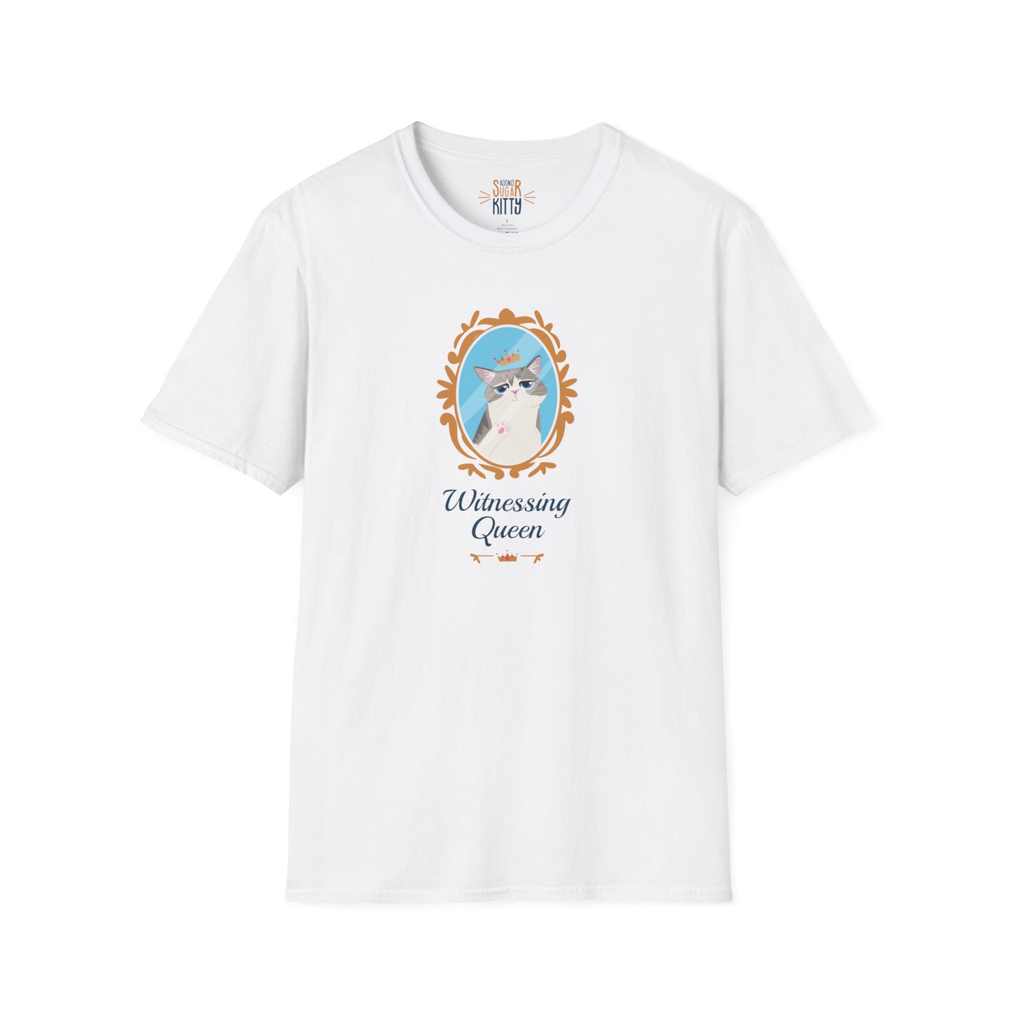 Witnessing Queen illustration on white unisex t-shirt - Adonis Sugar Kitty