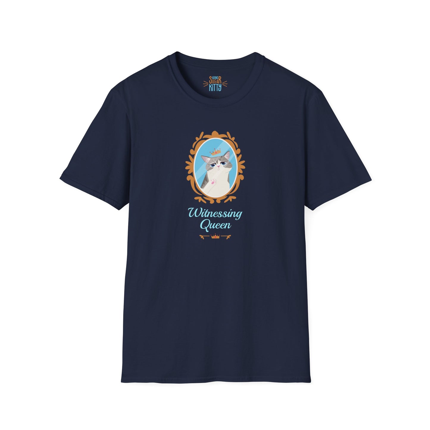 Witnessing Queen illustration on navy unisex t-shirt - Adonis Sugar Kitty